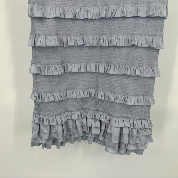 V. Chapman Lotus Ruffle Bodycon Tie Sleeve Midi Dress in Arctic Ice 10 NWT - Picture 3 of 9